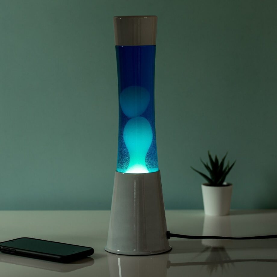 Lavalamp wit met blauwe vloeistof en mint lava