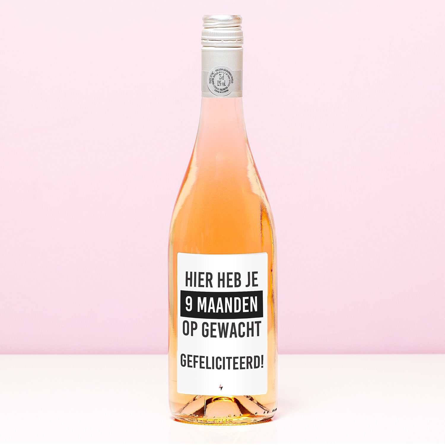 Wijnfles Hier Heb Je 9 Maanden Op Gewacht - Rosé (Blush Rosé)